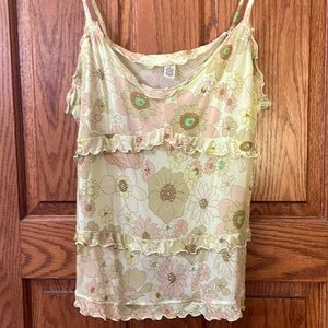 BANANA REPUBLIC tank top L shirt cami GREEN floral FREE SHIPPING EUC